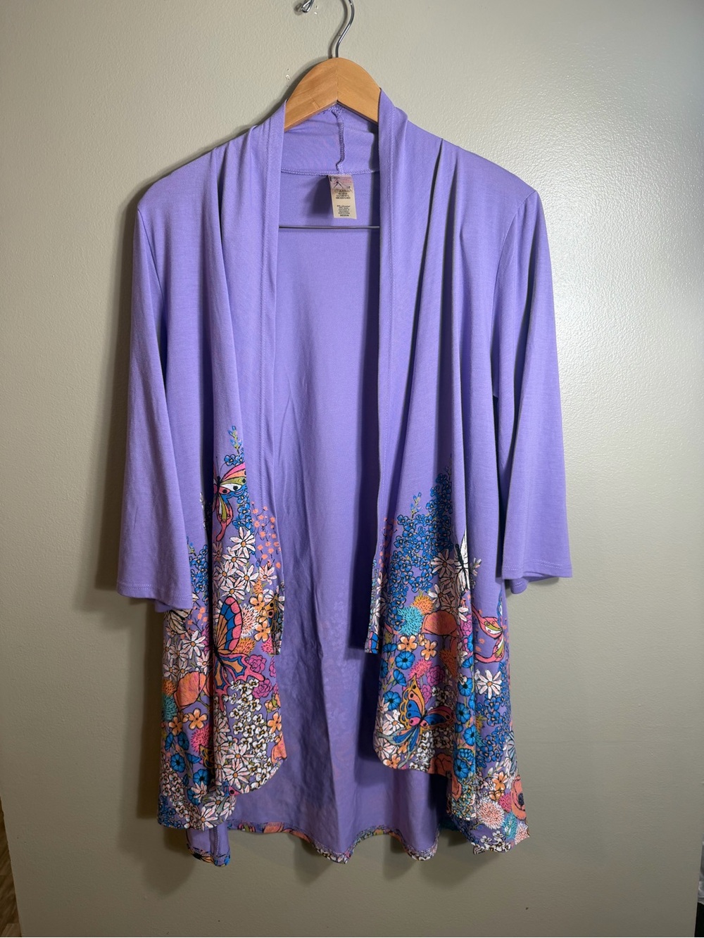 A Walk In The Park Purple Butterfly Floral Open Front Cardigan Medium